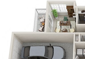 The Village 3 Bedroom 2 Bath 1,475 sf with 1 Car Garage 3D Floor Plan The Village 3 Bedroom 2 Bath 1,475 sf with 1 Car Garage 3D Floor Plan at The Village Apartments, North Carolina, 27615